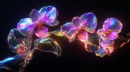 Orchid Chrome liquid dreamcore flower. 3D render, modern design. Isolated holographic futuristic floral icon. Y2K, brutalism retro futurism concept.