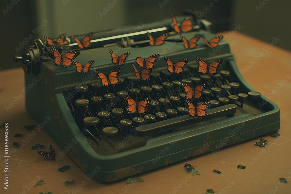Poster A typewriter that creates butterflies instead of words with every key press.
