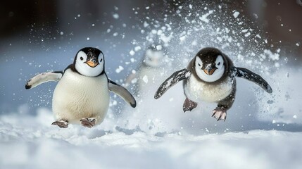 Penguin Chasing Other Penguins Playfully