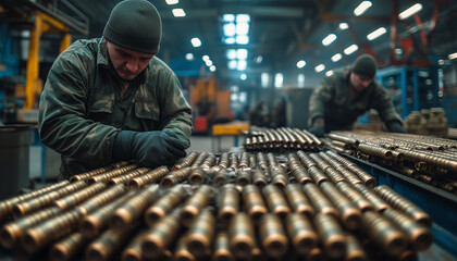 two workers at ammunition production