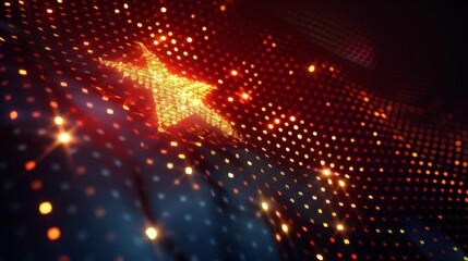 Backdrop evoking Vietnam flag with red hues yellow star patterns light effects