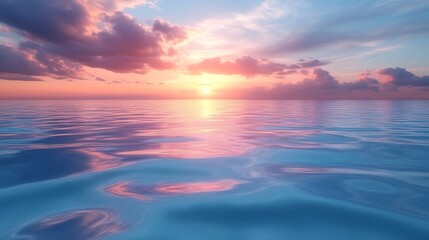 Naklejka premium Serene Ocean Sunset with Pink Cloudscape Reflection