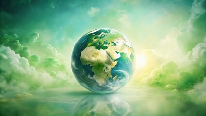 Naklejka premium A serene planet Earth surrounded by ethereal green clouds reflecting its beauty