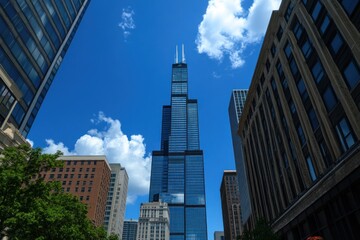 Obraz premium Modern Skyscraper Under Blue Sky