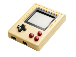 Isolated Yellow Retro Handheld Game Console with Red Buttons