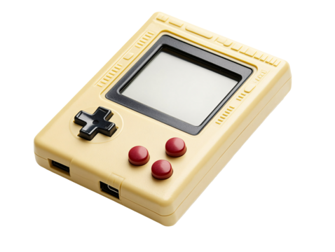 Isolated Yellow Retro Handheld Game Console with Red Buttons