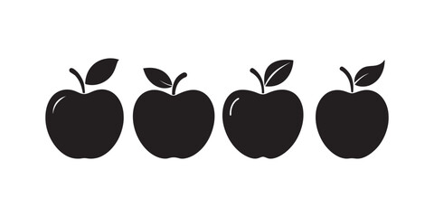 Apple icon set, apple symbols for your web design, Four Simple Black Silhouette Apples Against White Background.