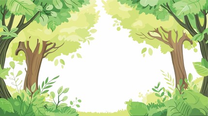 Fototapeta premium Playful Cartoon Vector Style Cute Green Tree Frame Design