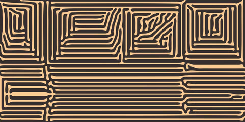 Fototapeta premium Seamless vector pattern. hexagonal, swirl, zigzag, Monochrome, vector, waving, Turing, labyrinth. algorithm, psychedelic, background. Reaction diffusion. Hand drawn Batik, chaotic motion. organic, dot