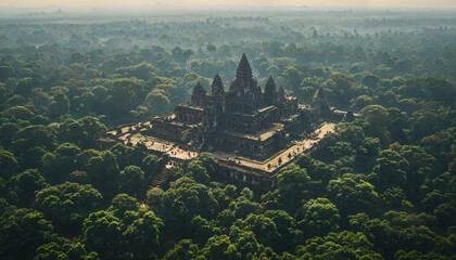Vue aérienne du temple antique au milieu de la jungle