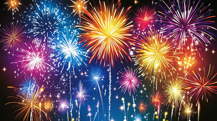 Fototapeta premium Vibrant fireworks display lighting up the night sky in a burst of colorful patterns, capturing the essence of celebration and festivity.