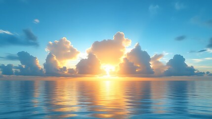 Serene Sunset Over Calm Ocean Waters And Clouds