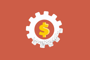 Dollar sign with gears concept of wealth, finance, and success in business and investment