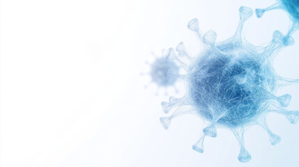 Fototapeta premium minimalistic wireframe representation of virus on white background, showcasing intricate details and blue color scheme. This evokes sense of scientific exploration and modern design