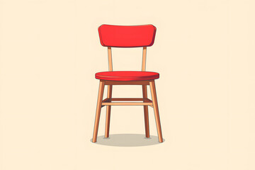 Simple Red Chair With Wooden Legs on a Light Background