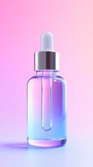 Hyaluronic acid serum in a pipette flask. liquid gel. Cosmetic face skincare product closeup on a pink background