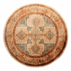 Round Rug Beige Brown Teal Watercolor Pattern Oriental Design Floor Decor
