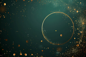 new years eve party invitation, a festive new year graphic with deep green background, gold confetti, sparkling dots, and a central gold design, evoking celebration