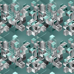 Seamless 3D pattern with cubes and lines for IT and technology websites, copy space