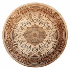 Fototapeta premium Round Wooden Tabletop with Intricate Floral Marquetry Inlay