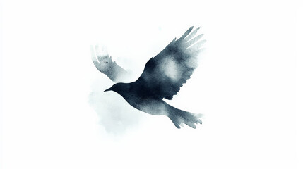 Obraz premium Minimalist bird silhouette in soft black watercolor, evoking tranquility
