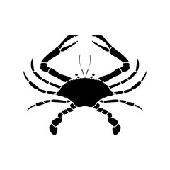 Sea crab silhouette isolated on white background. Seafood shop logo, signboard, restaurant menu, fish market, banner, poster design template.
