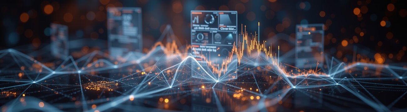 Futuristic data wave with glowing red and blue elements.