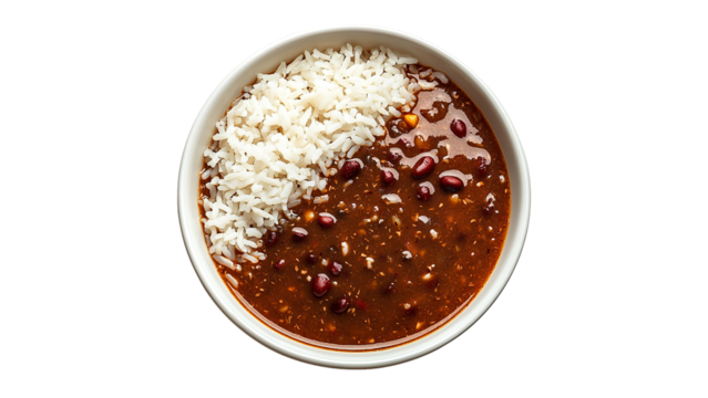Red beans and rice, top-down view, cut out