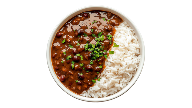 Red beans and rice, top-down view, cut out
