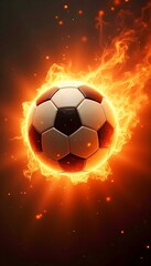 Obraz premium Soccer Ball in Fiery Flames, energy of the game, sport, competition, tournament, championship, victory, motivation