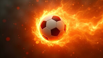 Naklejka premium Soccer Ball in Fiery Flames, energy of the game, sport, competition, tournament, championship, victory, motivation