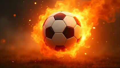 Fototapeta premium Soccer Ball in Fiery Flames, energy of the game, sport, competition, tournament, championship, victory, motivation