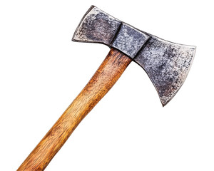 Isolated Vintage Double-Bit Axe with Wooden Handle