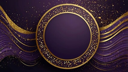 Christmas and New Year background with golden glittery curve and empty circle in purple  background