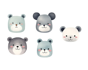 Watercolor cute bear emoticons collection