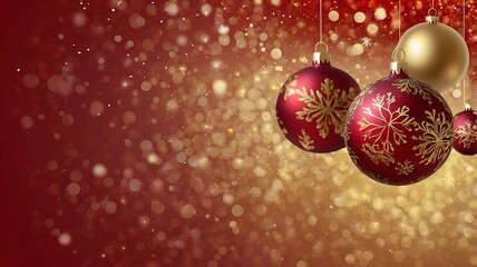 Christmas and New Year banner in red ball  and red golden glitter background