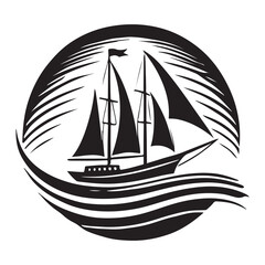 Sailing Silhouette Vector Illustration, Solid White Background.