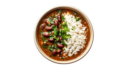 Red beans and rice, top-down view, cut out
