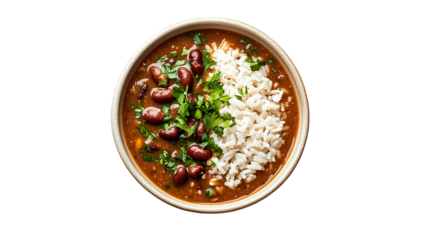Red beans and rice, top-down view, cut out