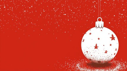 A festive red background featuring a white Christmas ornament with stars and sparkling effects.