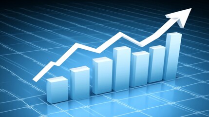 Fototapeta premium Financial Growth Cyan Upward Trending Bar Chart Representing Investment Success on Grid Background