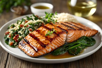 grilled salmon steak with vegetables