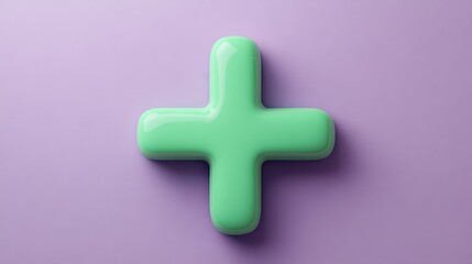 Obraz premium Striking green plus sign against a soft purple background