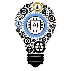 Light bulb circuit with AI chip icon. Idea and innovation by AI. Artificial intelligence and Machine learning technology concept.