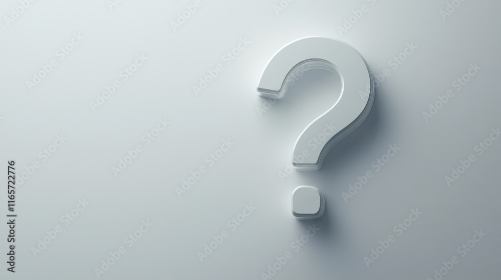Poster light gray question mark with subtle shadow on a soft background inviting curiosity and reflection
