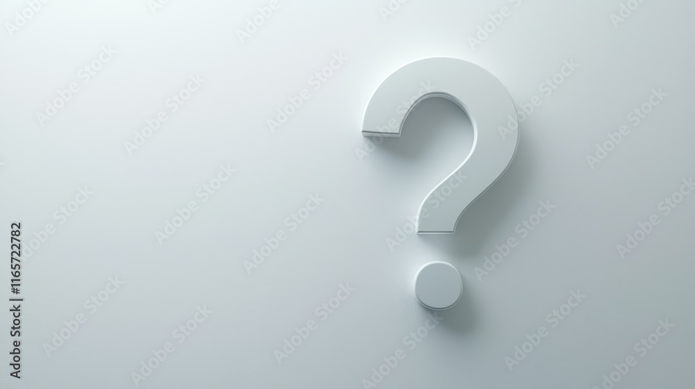 Poster light gray question mark with subtle shadow symbolizing inquiry and curiosity on a plain background