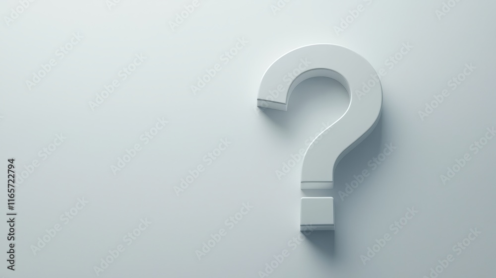 Poster light gray question mark with subtle shadow on a smooth background for design and typography use
