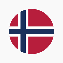 vector Norway National Flag icon. Round flag of Norway on white Background.