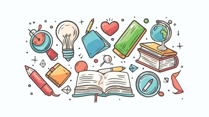 Modern Education and Learning Concept with Student and School Cartoon Icon