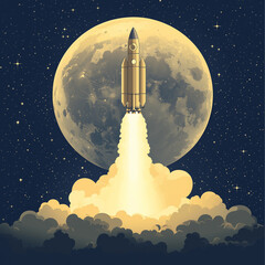 Obraz premium heavy load rocket launch with moon in background